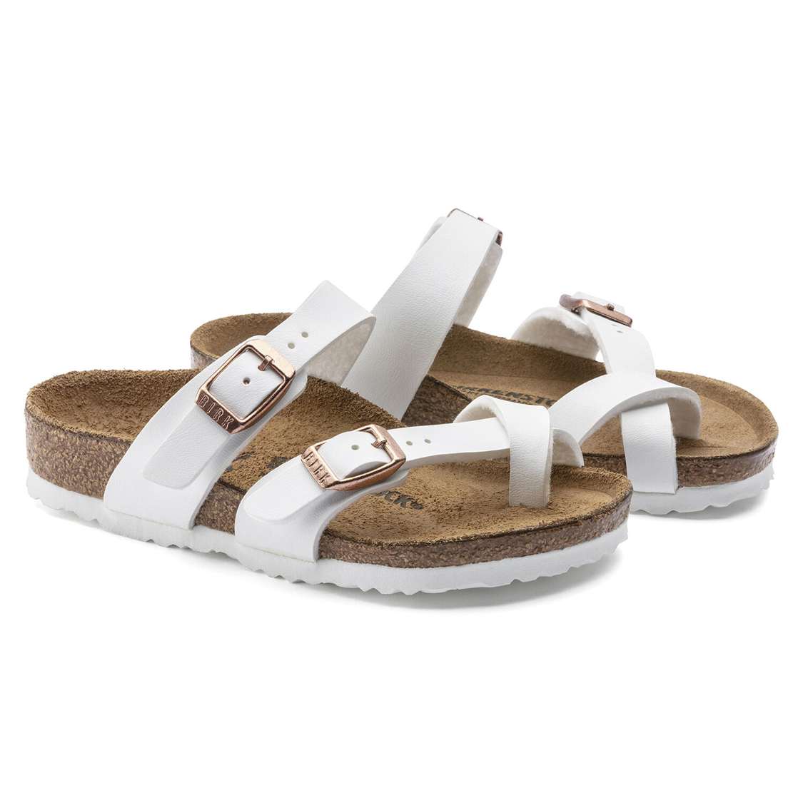 White Birkenstock Mayari Birko-Flor Kids' Girls Sandals | TmZ2QPMwc2a