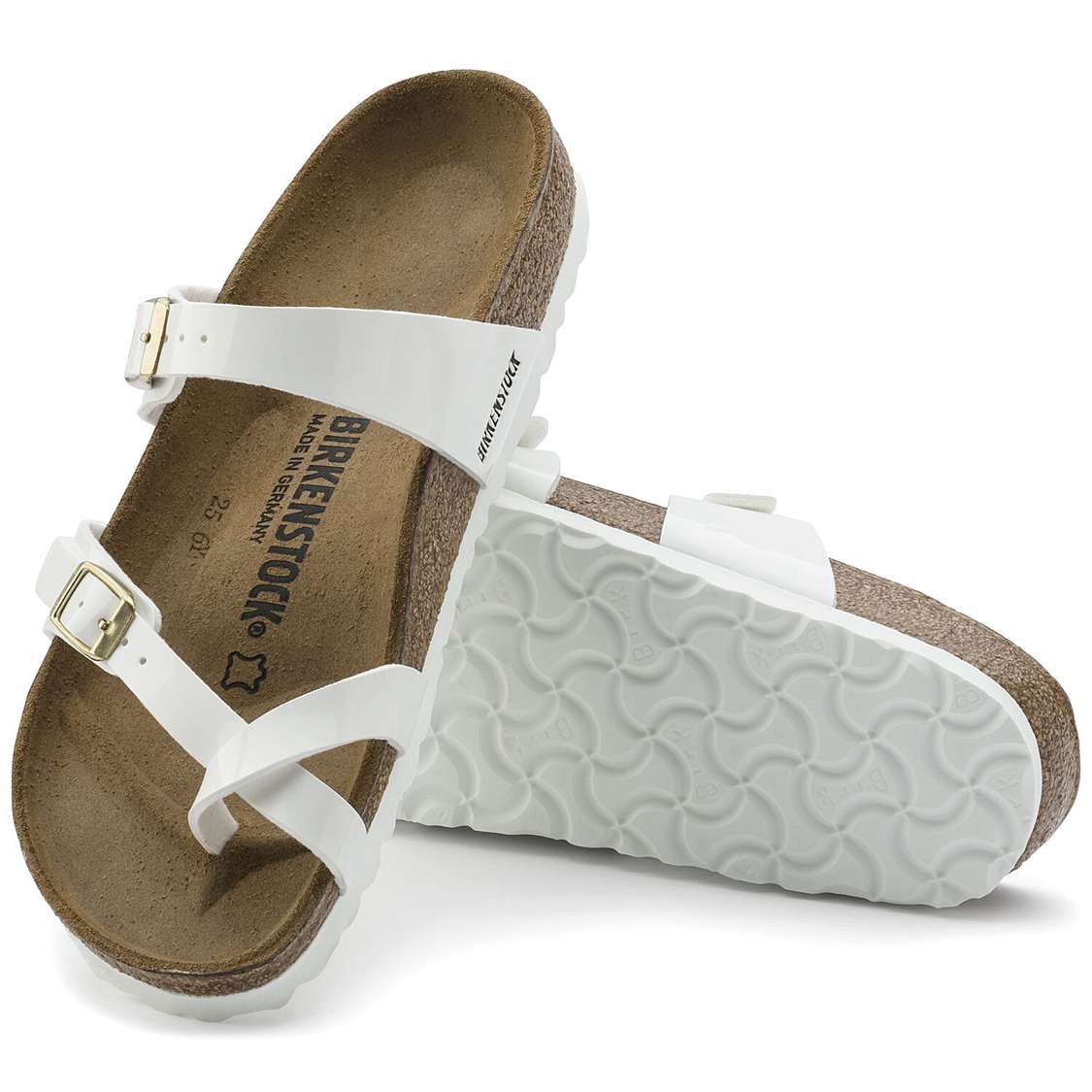 White Birkenstock Mayari Birko-Flor Patent Women's Two Strap Sandals | 3SnUgySBQNS