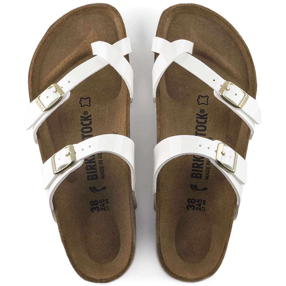 White Birkenstock Mayari Birko-Flor Patent Women's Two Strap Sandals | 3SnUgySBQNS