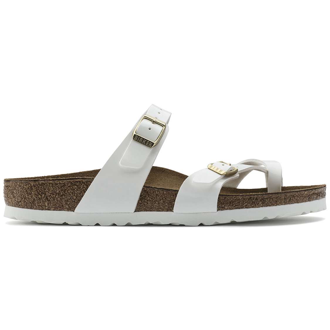 White Birkenstock Mayari Birko-Flor Patent Women's Two Strap Sandals | 3SnUgySBQNS