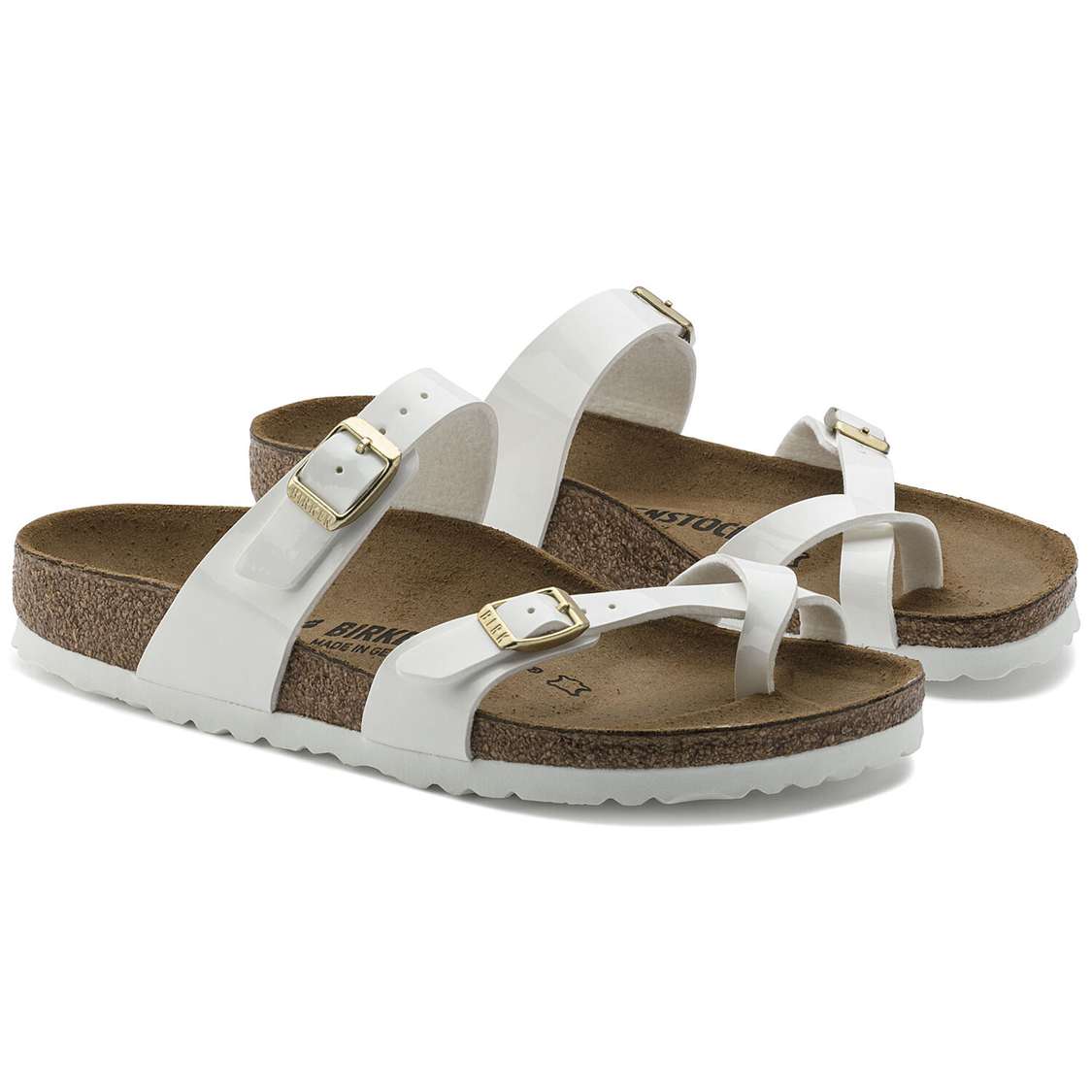 White Birkenstock Mayari Birko-Flor Patent Women's Multi Strap Sandals | otx4cVDRe8z