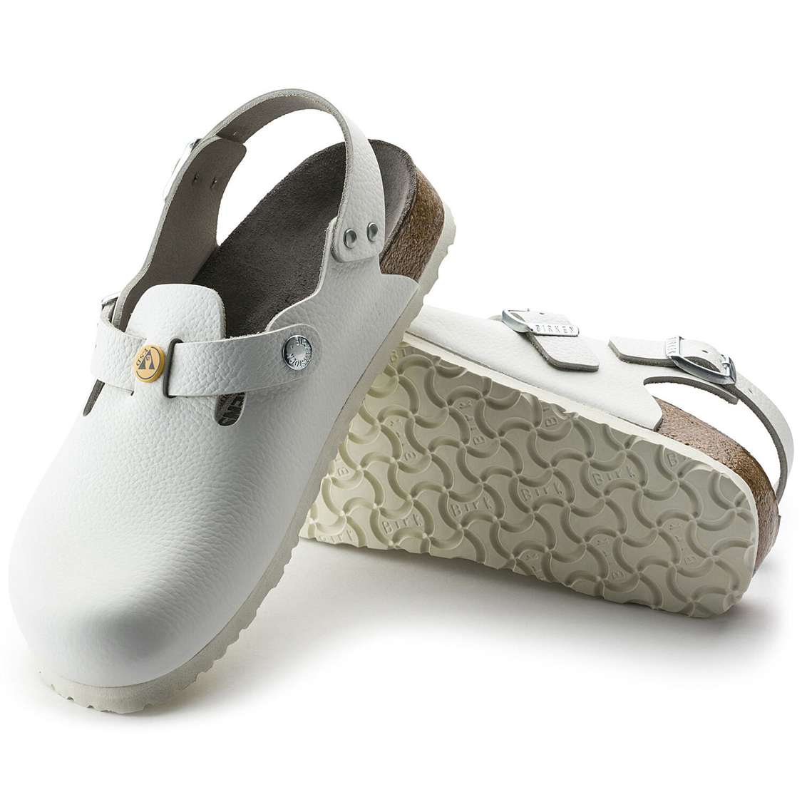 White Birkenstock Tokio ESD Leather Men's Clogs | UDxXCoIm2n9