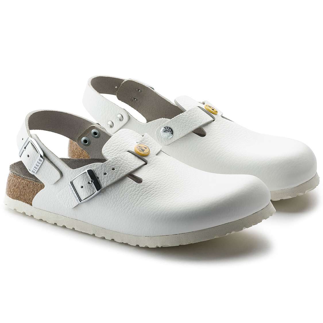 White Birkenstock Tokio ESD Leather Men's Clogs | UDxXCoIm2n9