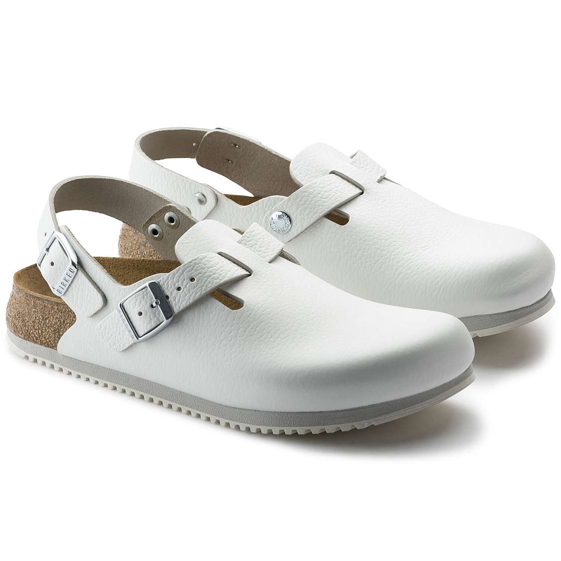 White Birkenstock Tokio Super Grip Leather Women's Clogs | QvJdhq4VwW1