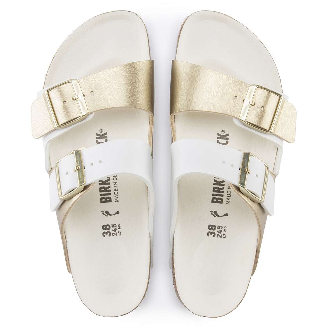 White / Gold Birkenstock Arizona Split Birko-Flor Women's Two Strap Sandals | q36fZHsJv1s