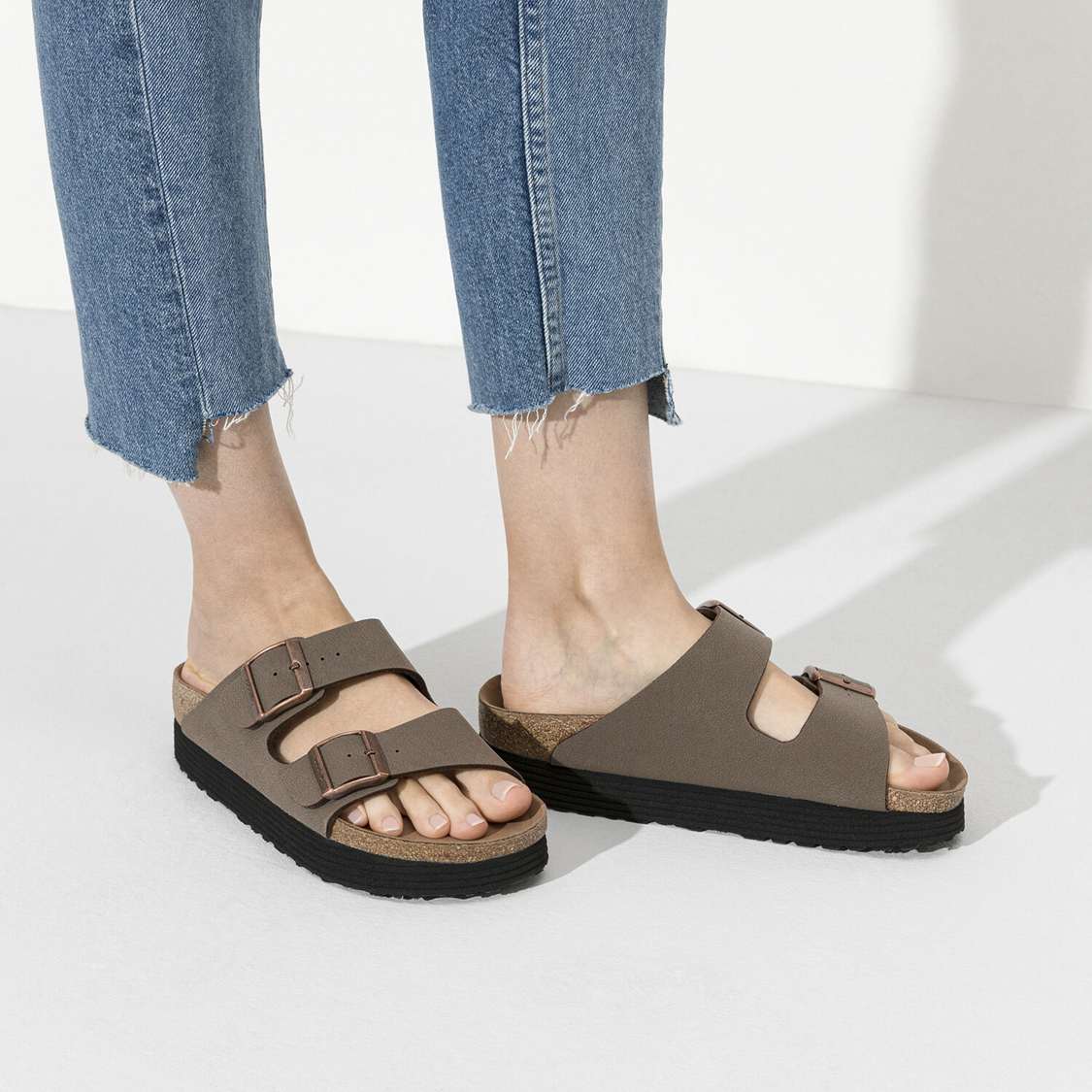 Yellow Birkenstock Arizona Platform Vegan Birko-Flor Women's Two Strap Sandals | KJET97pTul3