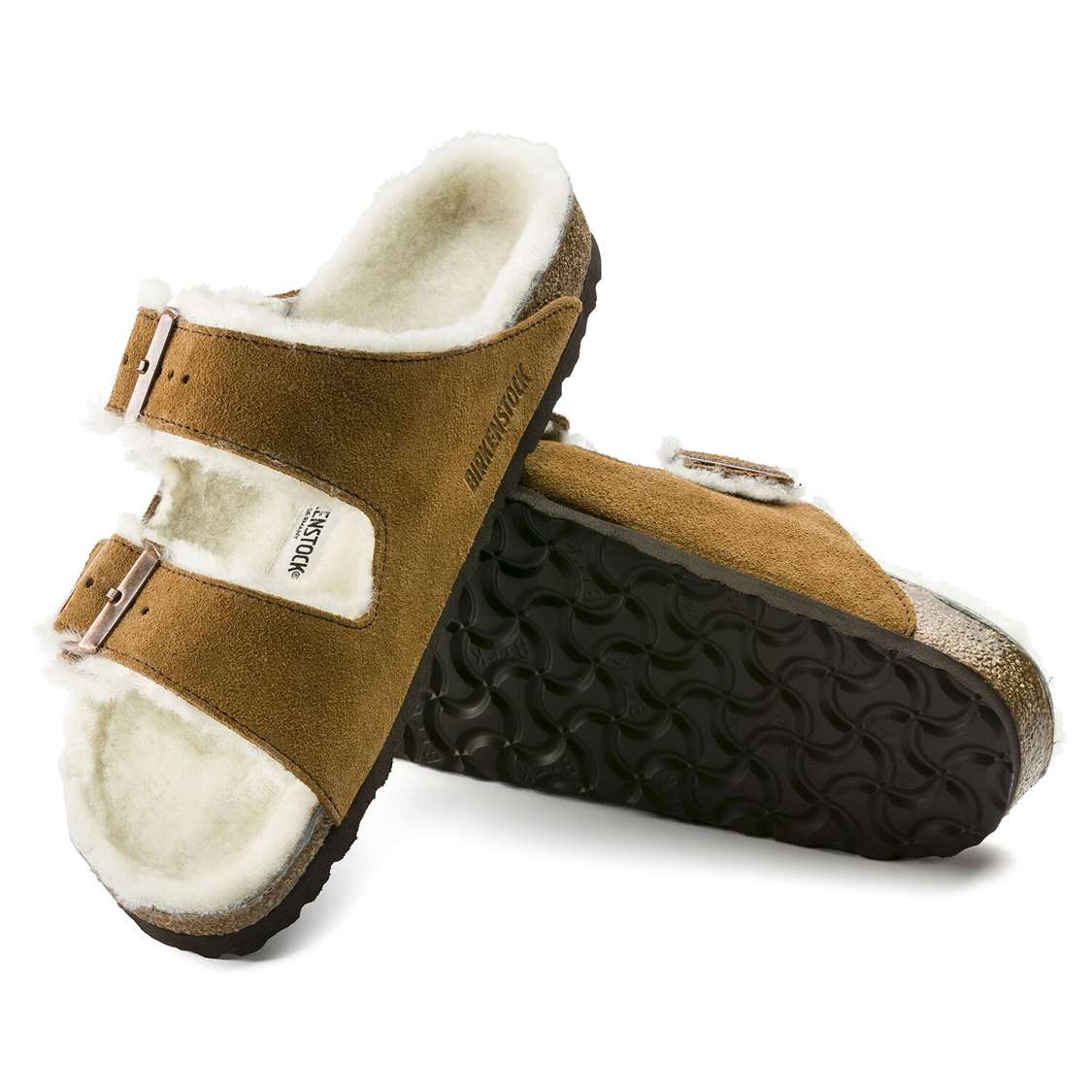 Yellow Birkenstock Arizona Shearling Suede Leather Women's Two Strap Sandals | 63evrSRay7T