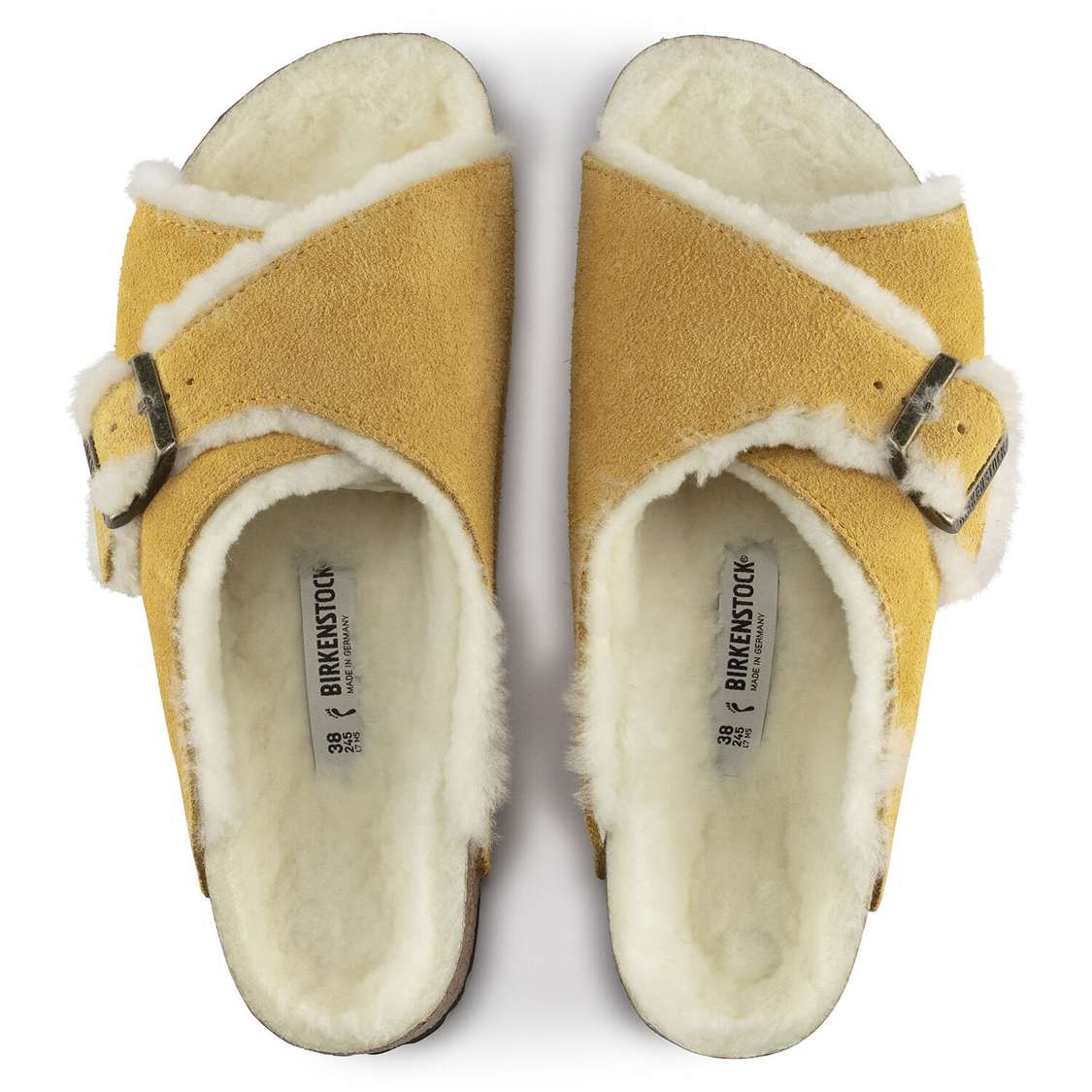 Yellow Birkenstock Arosa Shearling Suede Leather Women's One Strap Sandals | mhWkbADFzJc