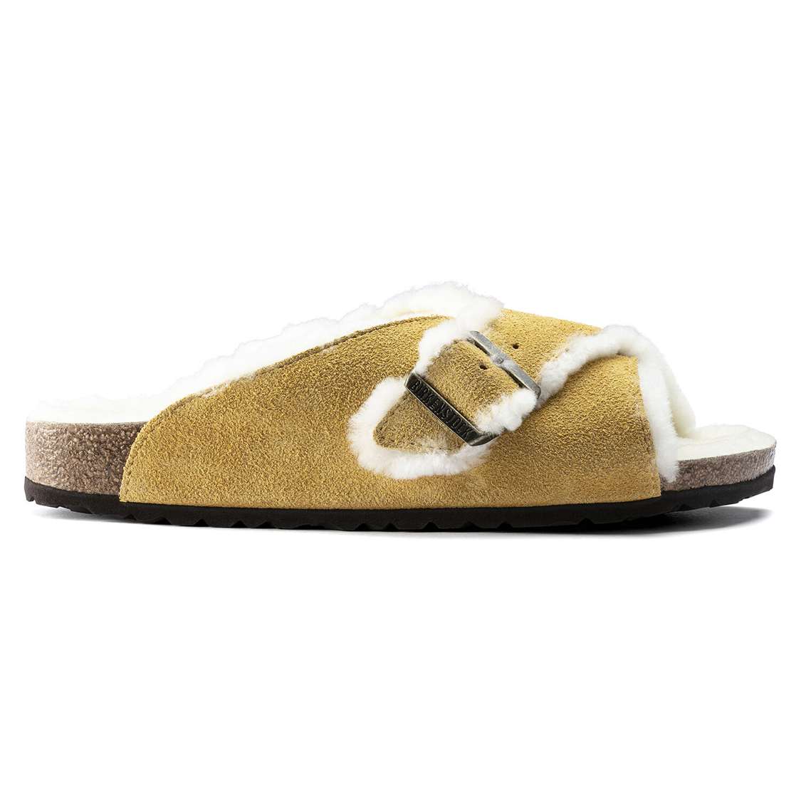 Yellow Birkenstock Arosa Shearling Suede Leather Women's One Strap Sandals | mhWkbADFzJc