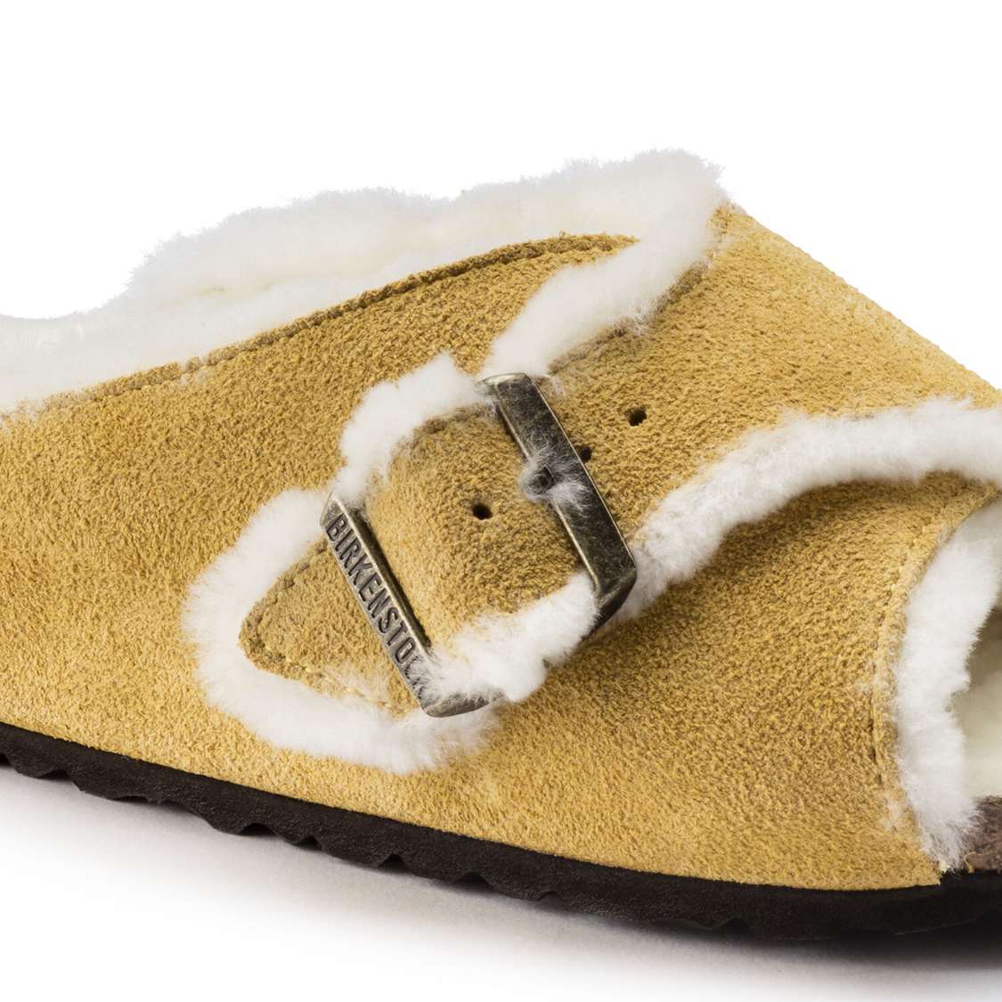 Yellow Birkenstock Arosa Shearling Suede Leather Women's One Strap Sandals | mhWkbADFzJc