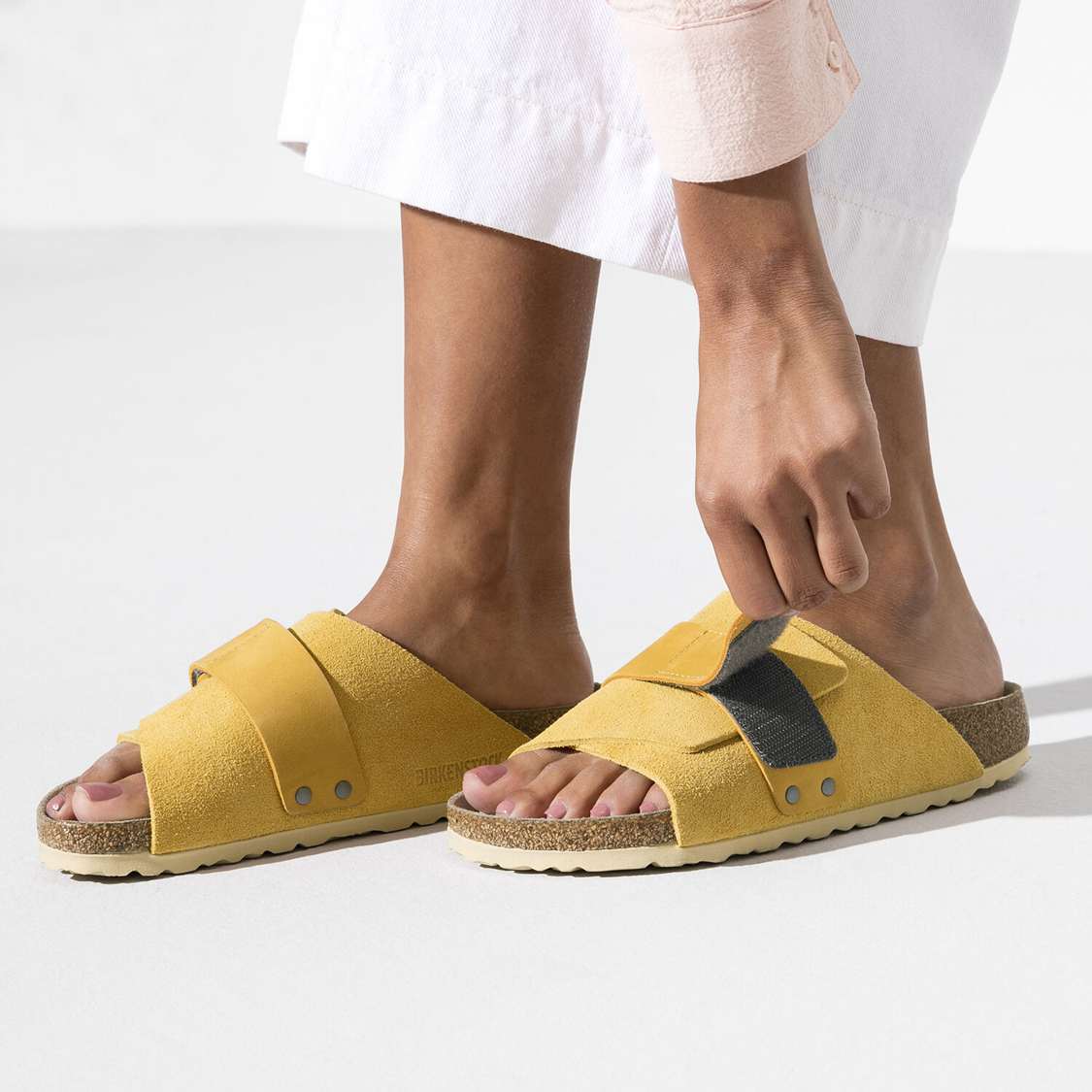 Yellow Birkenstock Kyoto Soft Footbed Nubuck/Suede Leather Men's One Strap Sandals | YZQ8JZDa5Hj