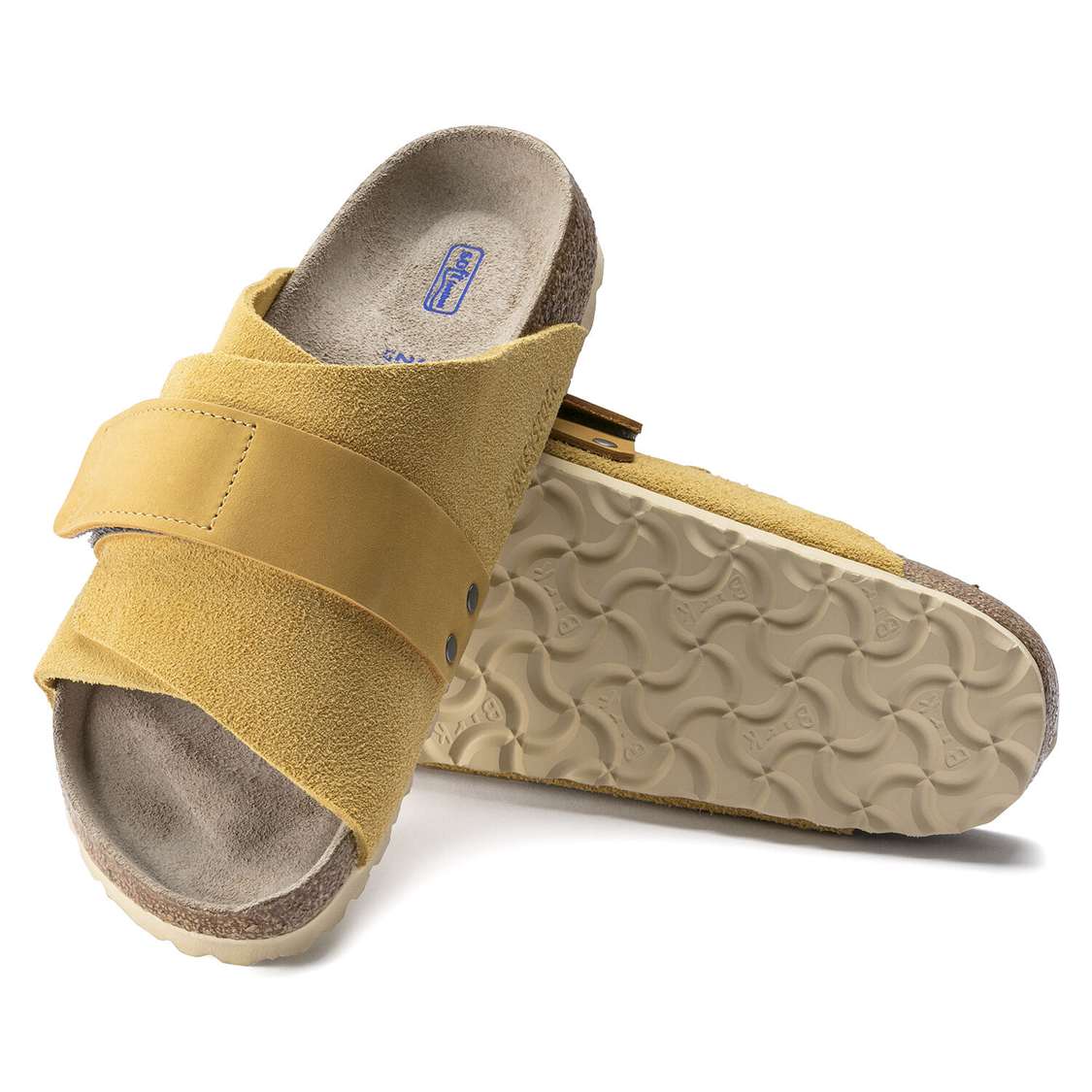 Yellow Birkenstock Kyoto Soft Footbed Nubuck/Suede Leather Men's One Strap Sandals | YZQ8JZDa5Hj