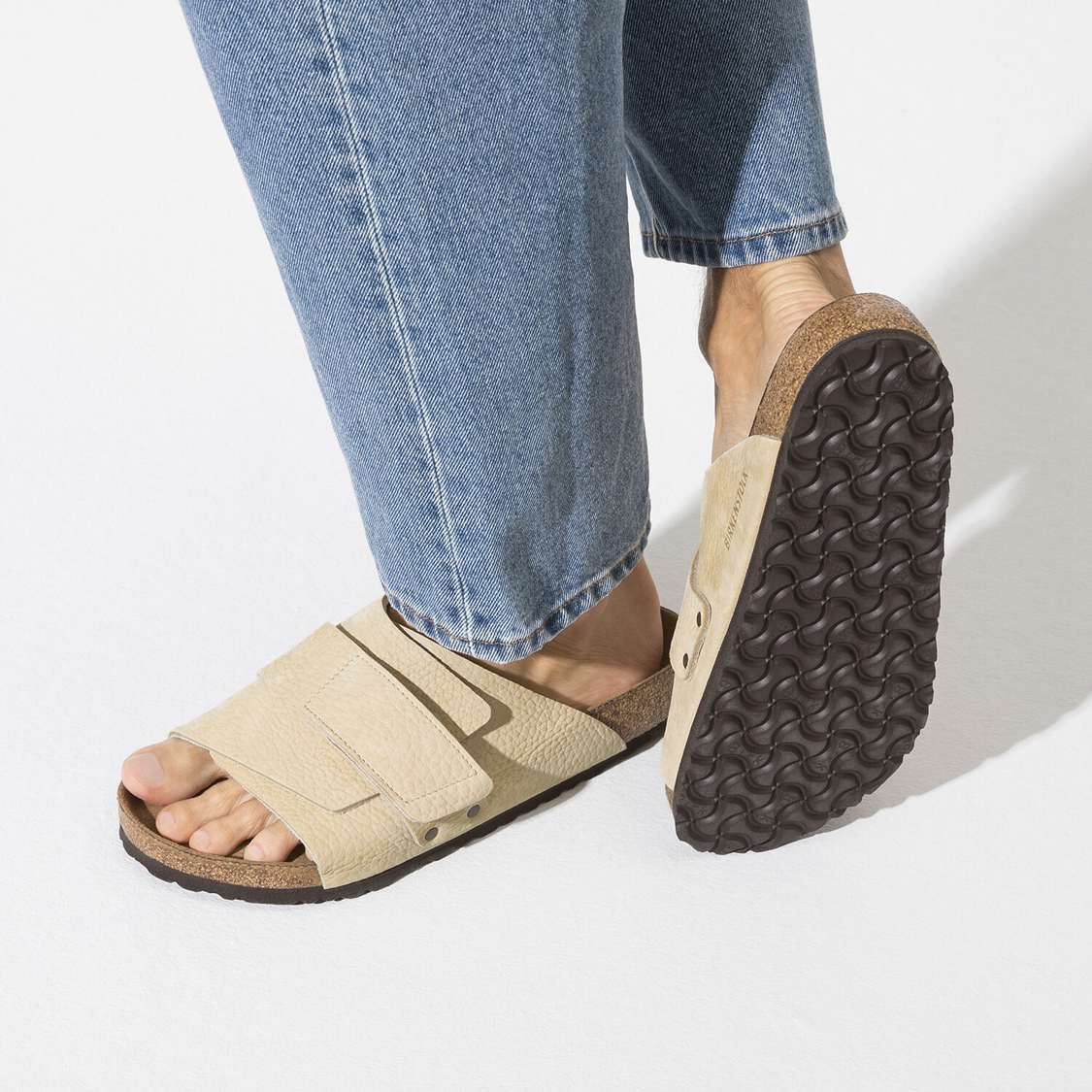 Yellow Birkenstock Kyoto Soft Footbed Nubuck Leather Men's One Strap Sandals | rIEvsGsPy4F