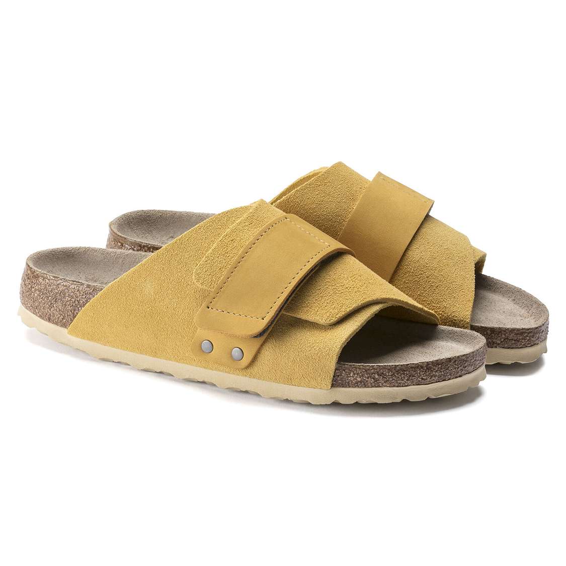 Yellow Birkenstock Kyoto Soft Footbed Nubuck/Suede Leather Women's One Strap Sandals | uwa1nJBQHNd